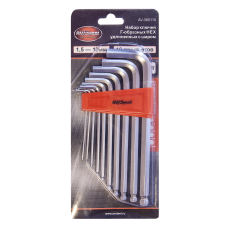 Набор ключей Г-образных HEX с шаром удлиненных 1,5-10мм "AV Steel" 10 предм. AV-365110