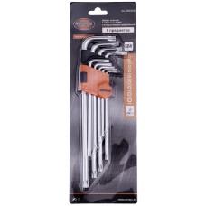 Набор ключей Г-образных TORX экстрадлинных с отверстием TH10-TH50 "AV Steel" 9 предм. AV-369309