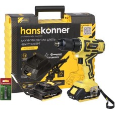 HCD1855R Дрель аккумуляторная Hanskonner 18В, 1BatterySystem,2 акк.2 Ач,55Нм, мет 13мм, кейс